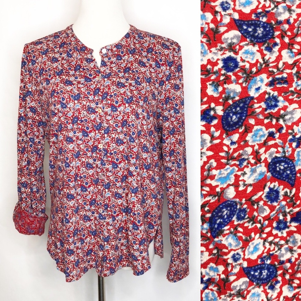 Lucky Brand Paisley Cotton Knit Buttoned Top (M)